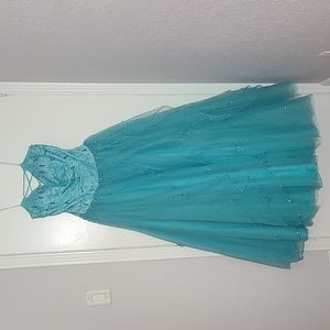 Aqua blue ball gown with corset back and beaded bodice size 12 NWOT